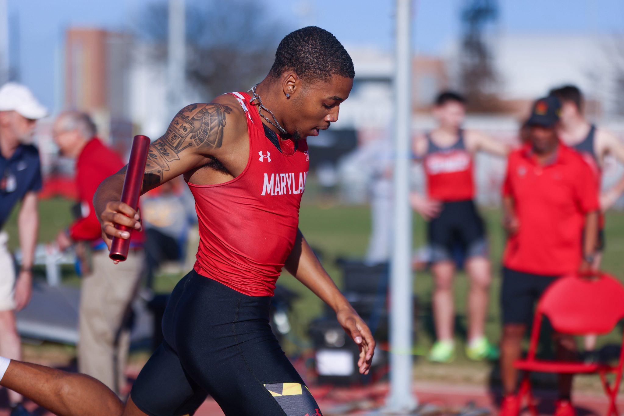 Maryland track and field’s Caleb Dean stumbles in men’s 400meter
